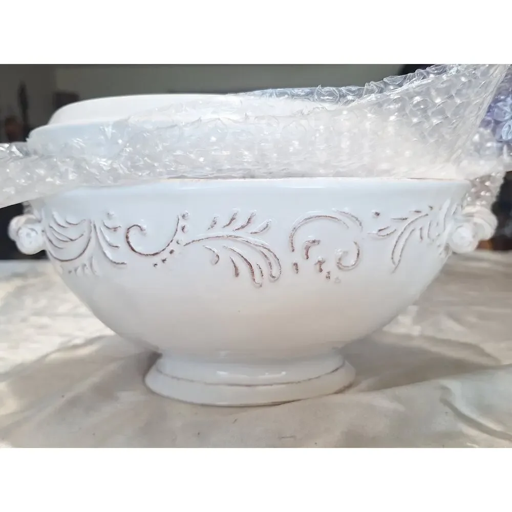 Pier 1 Imports Antique Scroll Oval Covered Vegetable Serving Dish Dolomite 10.25